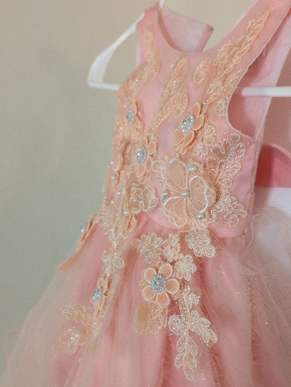 Light Peach Floral Applique Tulle Baby Dress Size 18M - Picture 7 of 15